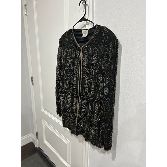 Vintage J.M.C. Beaded Paisley Floral Cardigan Jacket Black Gold Sz 3X Retro - Picture 3 of 10